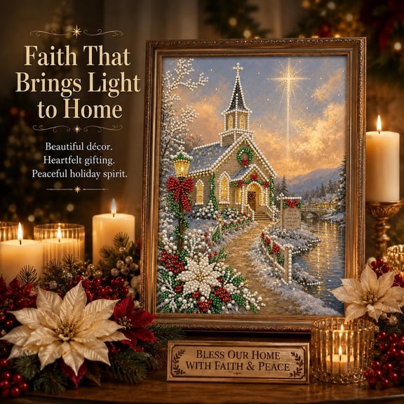 Pearl Diamond Painting Art Kit, Relaxing DIY Gem Craft Set with All Tools Included, Great for Adults Hobbyists Leisure Activity (Snowy Church)