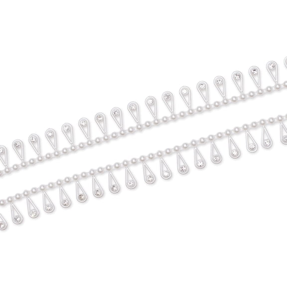 Pearl Diamond Rhinestone Trim Teardrop Chain 5/8 Inch x 10 Yard Spool For Sewing Apparel, Curtains, Table Covers, & Furniture Upholstery (Off White, 10 Spools, 10 Yards Each)