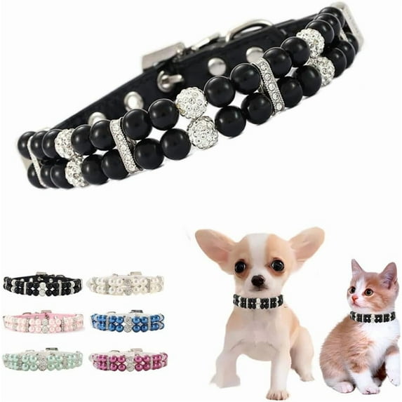 Pearl Dog Collar, Dog Collar Girl Puppy Collars Crystal Fancy Bling Pearl Cat Collar Rhinestone Luxury Beaded Necklace Diamond Pet Jewelry for XXS XS Small Medium Female Dogs 1Pack