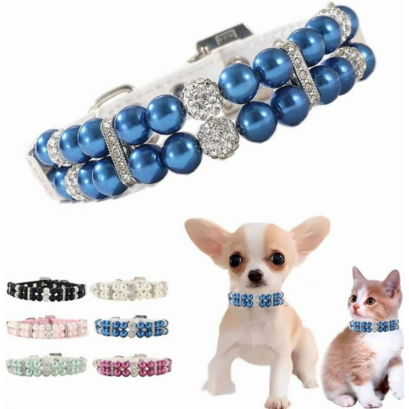 Pearl Dog Collar, Dog Collar Girl Puppy Collars Crystal Fancy Bling Pearl Cat Collar Rhinestone Luxury Beaded Necklace Diamond Pet Jewelry for XXS XS Small Medium Female Dogs 1Pack