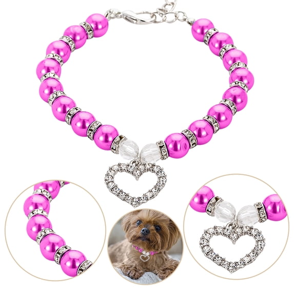 Pearl Dog Collar With Heart Charm, Adjustable Pet Necklace For Dogs And Cats, Sparkly Beaded Cat Collar For Daily Wear,S