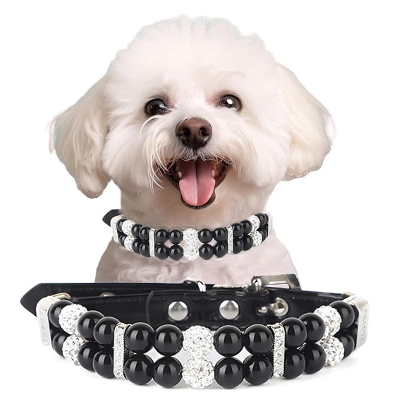 Pearl Dog Collars, Pearl Cat Collar Pu Leather Puppy Necklace with Crystal Rhinestone Diamond for Girl Kitten XXSmall Small Medium Female Dogs Jewelry Wedding & Birthday Party
