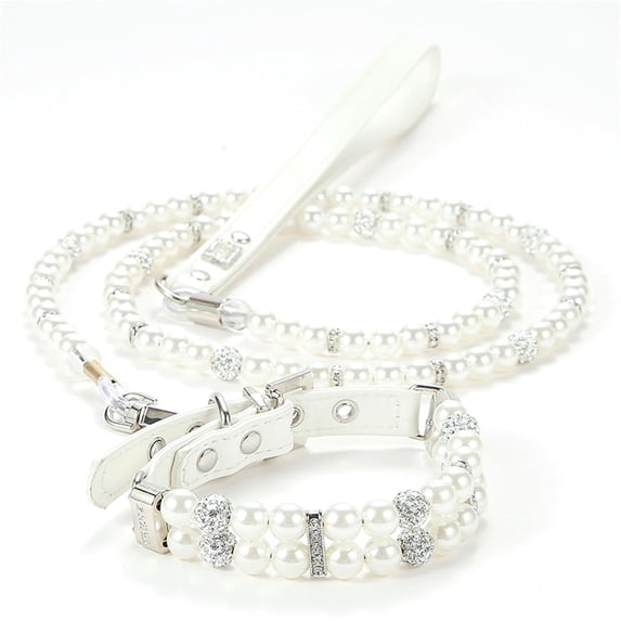 Pearl Dog Collars, Pearl Cat Collar Pu Leather Puppy Necklace with Crystal Rhinestone Diamond for Girl Kitten XXSmall Small Medium Female Dogs Jewelry Wedding & Birthday Party