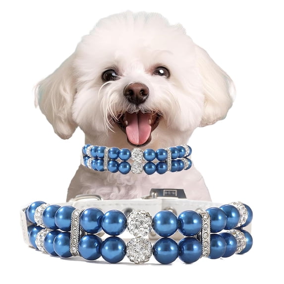 Pearl Dog Collars, Pearl Cat Collar Pu Leather Puppy Necklace with Crystal Rhinestone Diamond for Girl Kitten XXSmall Small Medium Female Dogs Jewelry Wedding & Birthday Party