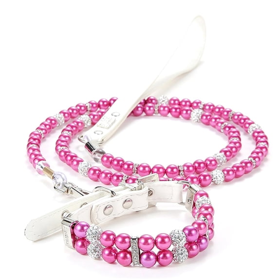 Pearl Dog Collars, Pearl Cat Collar Pu Leather Puppy Necklace with Crystal Rhinestone Diamond for Girl Kitten XXSmall Small Medium Female Dogs Jewelry Wedding & Birthday Party