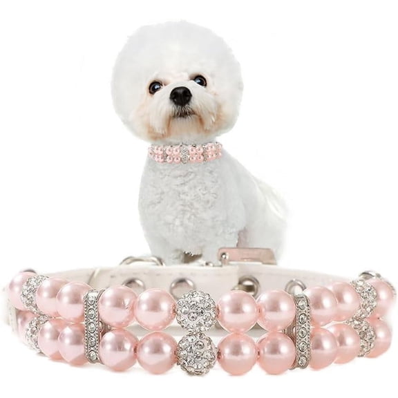 Pearl Dog Collars for Small Dogs, Bling Rhinestone Cat Necklace Cute Crystal Puppy Collars for Small Medium Female Dogs Girl Kitten, Diamond Pet Jewel for Wedding Birthday Party Gift 1Pack