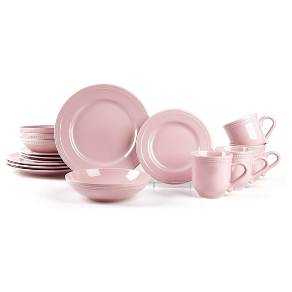Pearl Dots Stoneware Dinnerware Set(16pc Set, Pink)