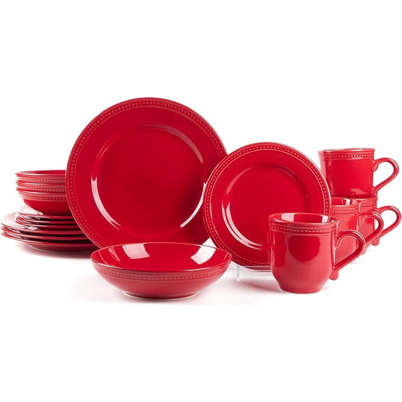 Pearl Dots Stoneware Dinnerware Set(16pc Set, Red)