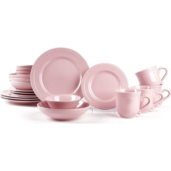 Pearl Dots Stoneware Dinnerware Set (20pc Set, Pink)
