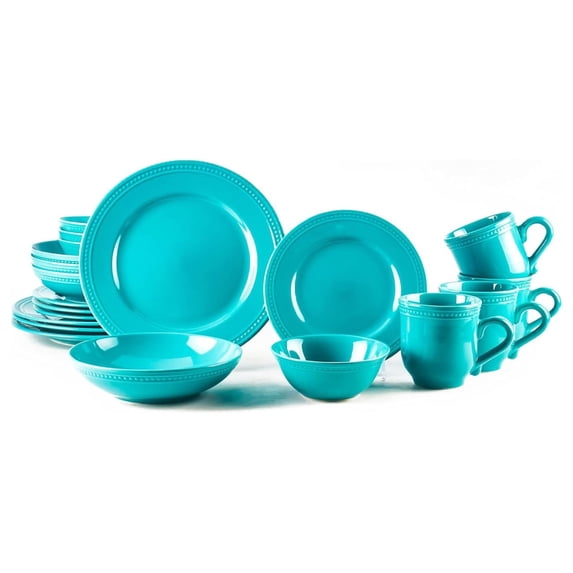 Pearl Dots Stoneware Dinnerware Set (20pc Set, Turquoise)