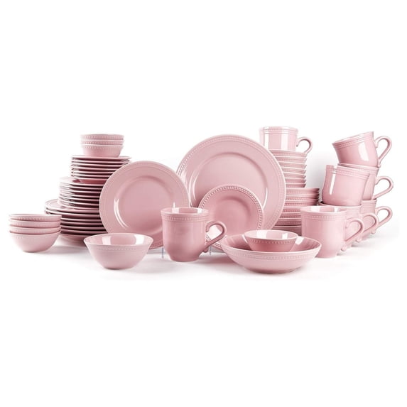 Pearl Dots Stoneware Dinnerware Set (56pc Set, Pink)