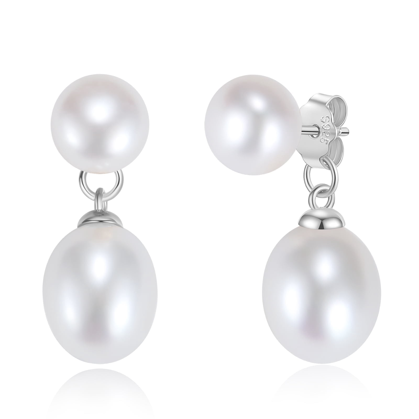 Bamiki Cultured Pearl Drop & Dangle Stud Earrings for Women - 925 Sterling Silver Jewelry Gift for Her