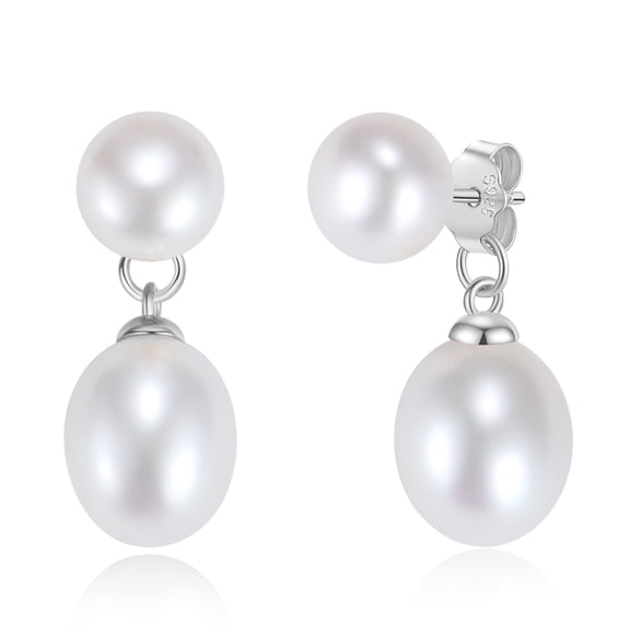 Bamiki Cultured Pearl Drop & Dangle Stud Earrings for Women - 925 Sterling Silver Jewelry Gift for Her