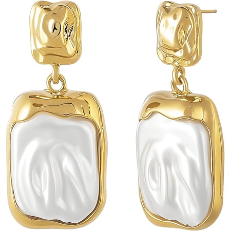 Pearl Drop Earrings 14K Gold Plated Dangle Hypoallergenic Statement Earring Trendy Fashion Jewelry Gifts for Women Birthday Wedding[t897]