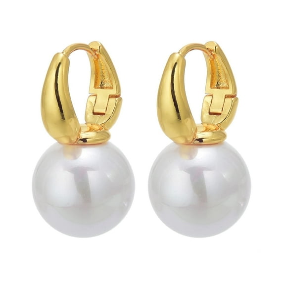 HUGE SWAN 14mm Elegant Big Pearl Dangle Earrings 14K Gold Plated Hoop Clasp for Women,  for Wedding Gift