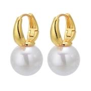 HUGE SWAN 14mm Elegant Big Pearl Dangle Earrings 14K Gold Plated Hoop Clasp for Women, for Wedding Gift