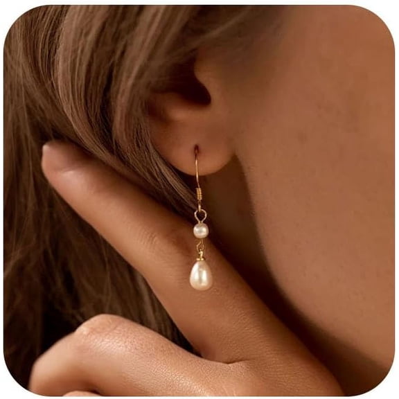 Pearl Drop Earrings For Women, Trendy 18K Gold Plated Pearl Dangle Earrings Dainty Pearl Earrings For Women Hypoallergenic Gold Tassel Earring Cute Pearl Jewelry Gifts For Her[Z1410]