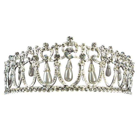 Pearl Dropper Rhinestone Crown in Silver by Medieval Collectibles