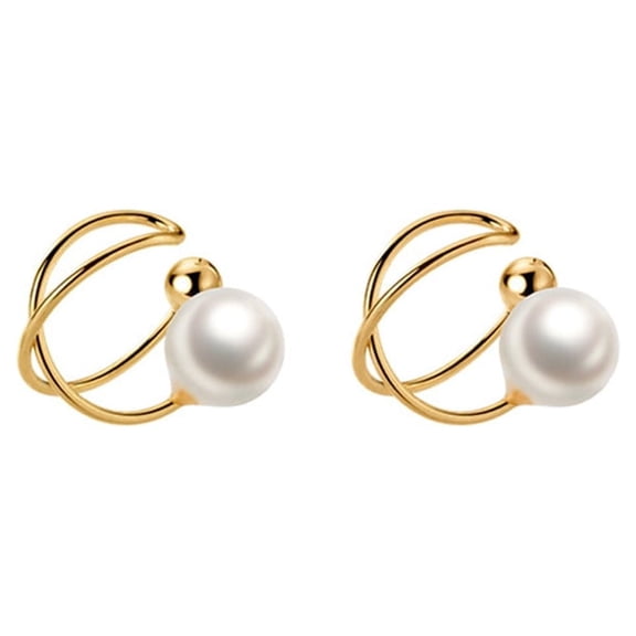 Pearl Ear Cuffs Wrap Earrings Sterling Silver 18K Gold Plated Cross Criss Non Piercing for Women