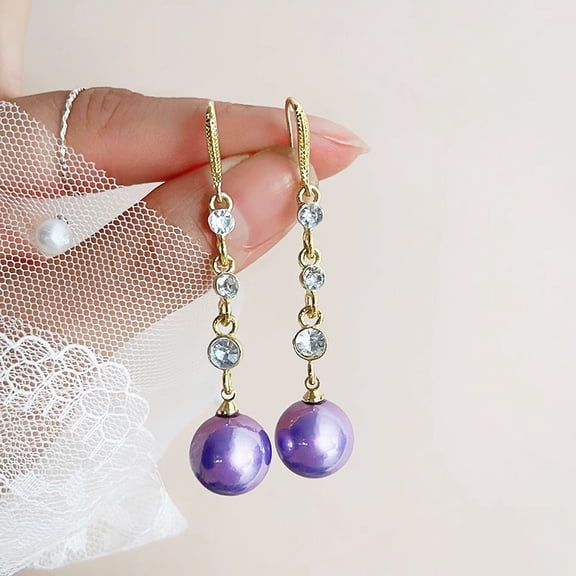 Pearl Ear Hooks for Women, Stylish and Luxurious Fashion, High-End Feel, Purple Versatile Exquisite Niche Temperament Earrings Jewelry