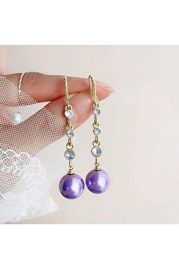 Pearl Ear Hooks for Women, Stylish and Luxurious Fashion, High-End Feel, Purple Versatile Exquisite Niche Temperament Earrings Jewelry