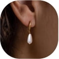 thumbnail image 1 of Pearl Earrings-14K Gold Plated Dainty Pearl Huggie Small Hoop Drop Dangle Earrings for Women Bridal Bridesmaids Elegant Wedding Jewelry, 1 of 10