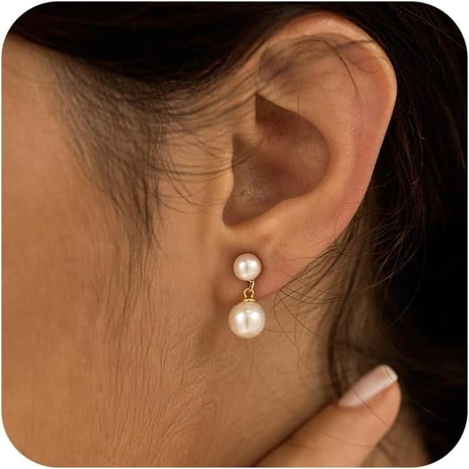 Pearl Earrings for Women,Dainty Gold Pearl Earrings 14K Gold