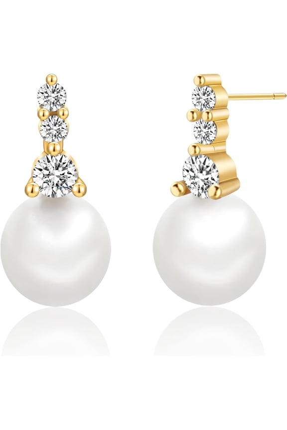 Pearl Earrings for Women,Dainty Wedding Earrings 14K Gold Plated Pearl Drop Earrings Hypoallergenic Stud Earrings for Women Trendy Simple Bride Dangle Earrings Womens Jewelry[d288]