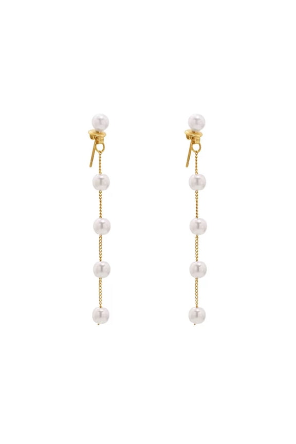 Pearl Earrings for Women, 14K Gold Plated White Long Drop Pearl Dangle Earrings Trendy Jewelry Gifts