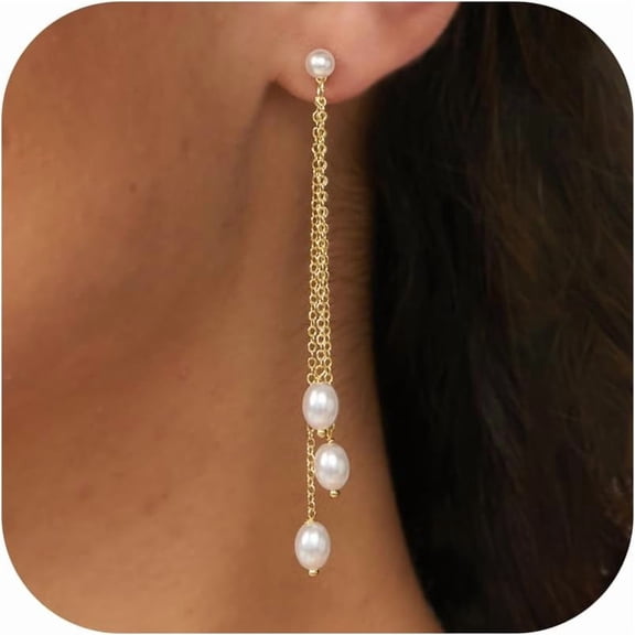 Pearl Earrings for Women - 14K Gold/White Gold Plated Drop Dangle Pearl Wedding Earrings for Brides, Elegant Bridal Studs Trendy Jewelry
