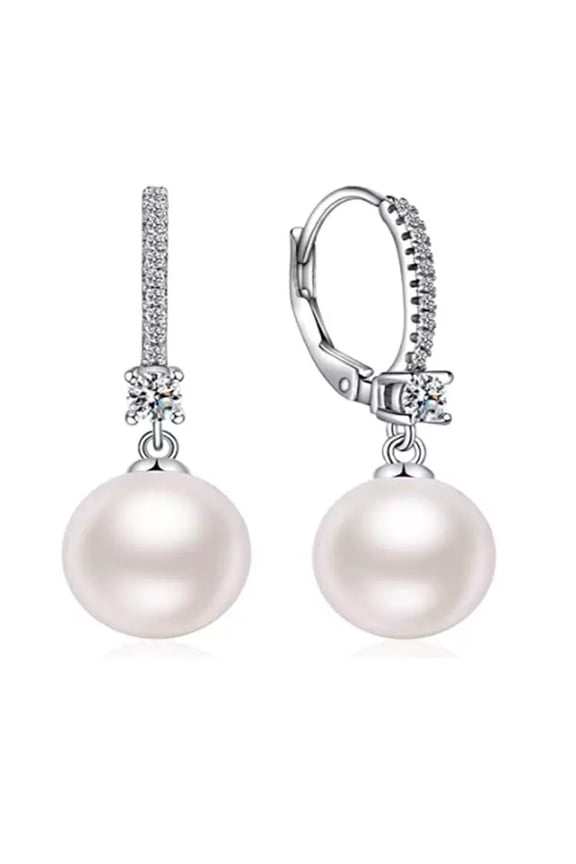 Pearl Earrings for Women - 925 Sterling Silver Dangle Earrings with 9mm Pearl Dangling Earrings