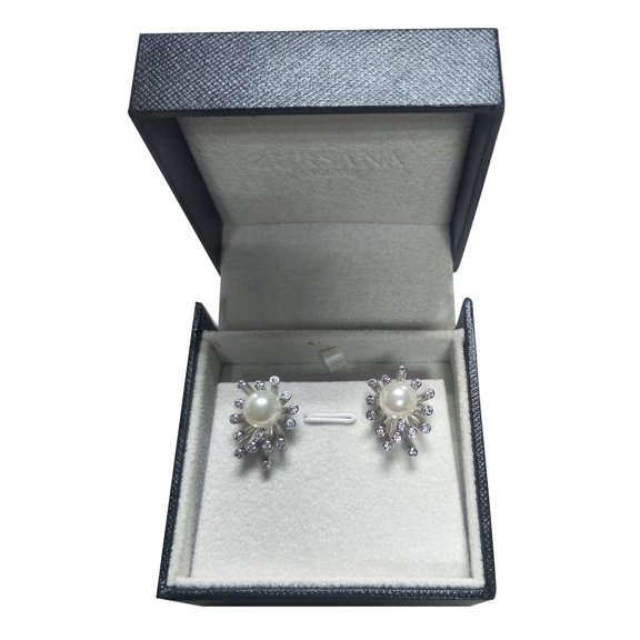 Pearl Earrings for Women 925 Sterling Silver White Gold Dangle Drop Earrings 5A Cubic Zirconia Pearl Drop Earrings