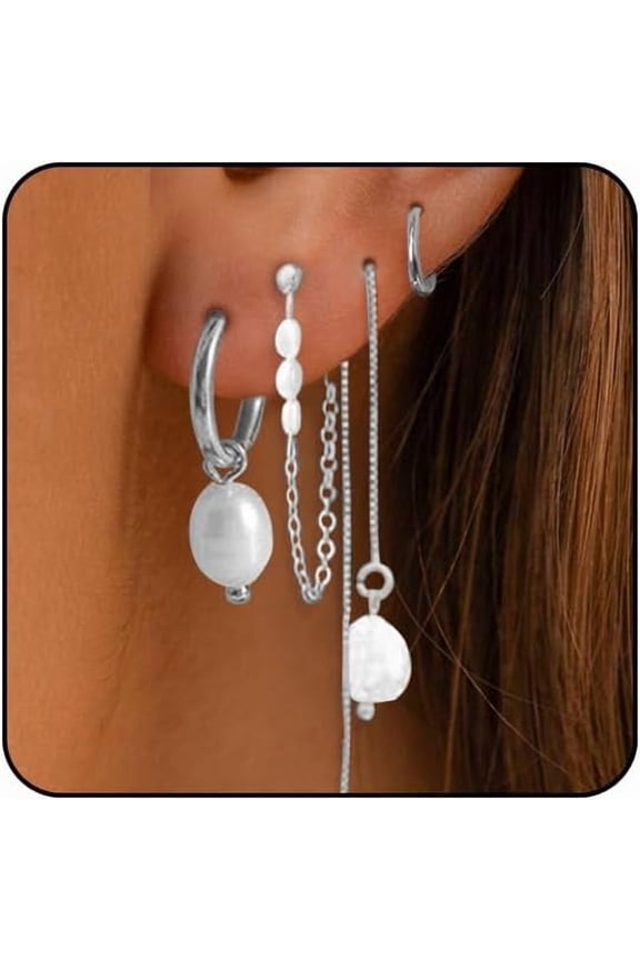 Pearl Earrings for Women Stack Gold Small Hoop Earrings Set Pearl Chain Earring for Women Dangle Stack Jewelry Set[h326]