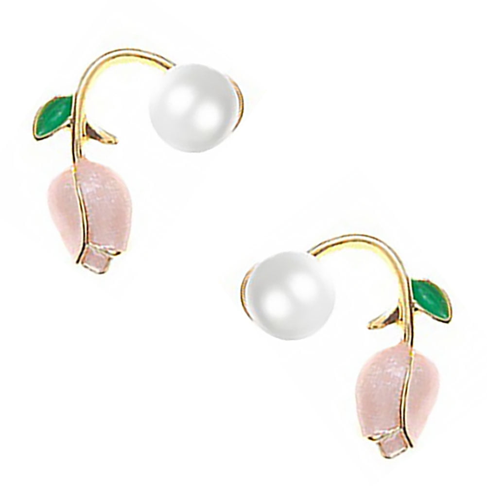 ONAPARTER Pearl Earrings for Women Studs Womens Statement Jewelry Ladies Flower Woman Miss