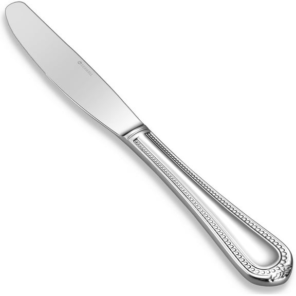 Pearl Edge 4-Piece Premium Dinner Knives: Stainless Steel Table Knives with a Refined Bead Design, Brightly Polished, 9.6 Inches, Dishwasher Safe. (Silver)