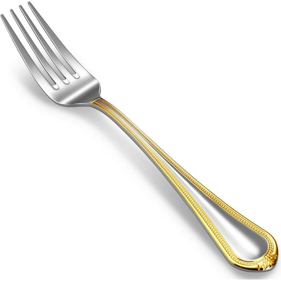Pearl Edge 4-Piece Premium Fork Set, 18/10 Stainless Steel, Fine Silverware Forks with Mirror Finish and Exquisite Craftsmanship, Gold Accent, Dishwasher Safe (4, 8" Dinner Forks)