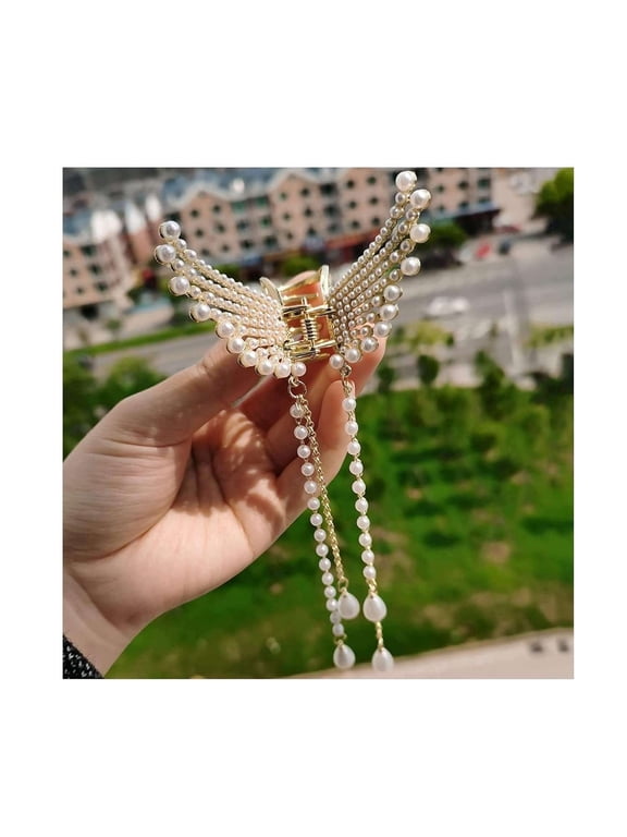 Pearl Elegant Royal Fashion Tassel Hair Claw Clutcher | Butterfly Clip | Pins | Barrette Jaw Clamp Hair Accessories For Wedding Bridal Women Accessories