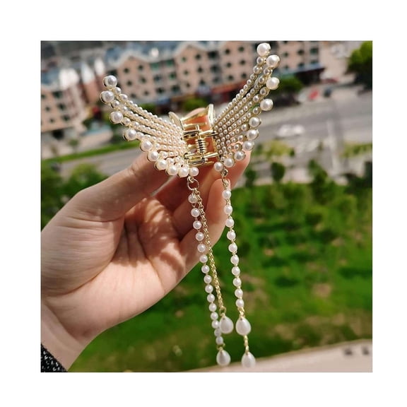 Pearl Elegant Royal Fashion Tassel Hair Claw Clutcher | Butterfly Clip | Pins | Barrette Jaw Clamp Hair Accessories For Wedding Bridal Women Accessories
