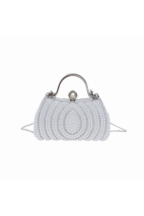 Pearl Embellished Clutch Box Bag for Women, Vintage Chain Shoulder Bag - Lock Closure Evening Purse for Daily Matching & Formal Events (Gold/Silver, 2 Styles)