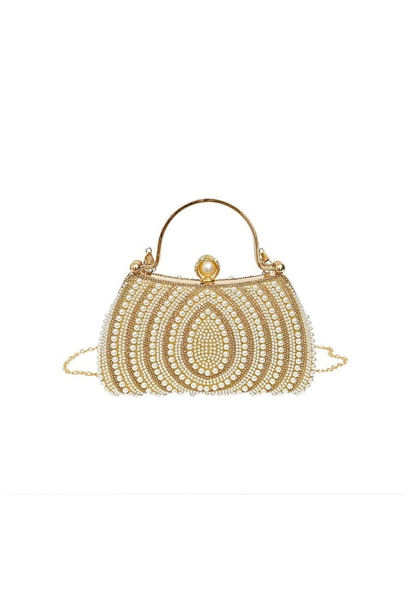 Pearl Embellished Clutch Box Bag for Women, Vintage Chain Shoulder Bag - Lock Closure Evening Purse for Daily Matching & Formal Events (Gold/Silver, 2 Styles)
