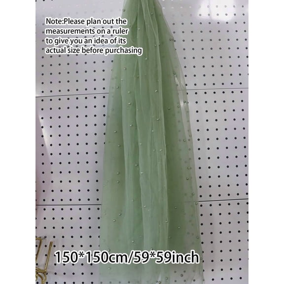 Pearl-Embellished Mint Green Tulle Square Tablecloth 150x150cm