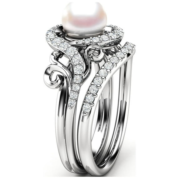 Pearl Engagement Ring Set