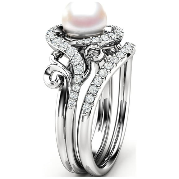 Pearl Engagement Ring Set