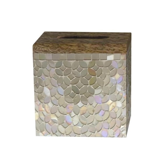 Pearl Escent Mosaic & Wood Trillium Tissue Box Holder