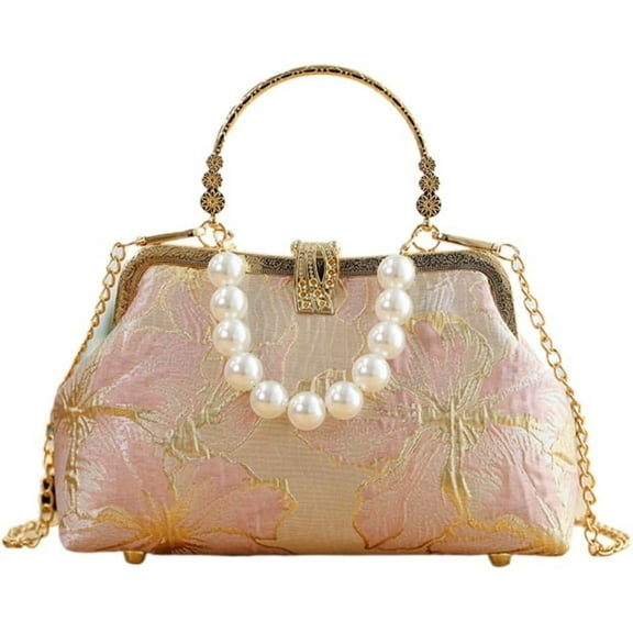 Pearl Evening Bag for Women Vintage Embroidered Floral Clutch Purse Evening Handbag Shoulder Crossbody Bags