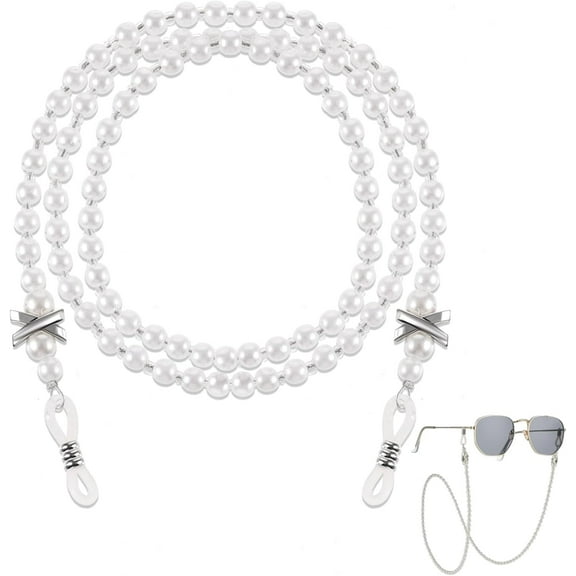 Pearl Eyeglass Chain Anti-slip and Anti-Falling Glasses Chain Eyeglasses String Holder for Women & Girls Sunglasses Mask Necklace Lanyard(White)