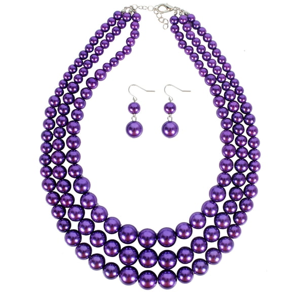 Pearl Fashion Exaggerated Women's Beaded Collarbone Multi-Layered Necklace-Purple