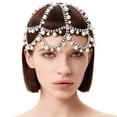thumbnail image 1 of Pearl Flapper Mesh Cap Rhinestone Head Chain 1920s Wedding Pearl Headpiece Boho Silver Alloy Sparkle Headband for Wedding Prom Party Bride Bridesmaid, 1 of 7