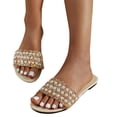 thumbnail image 1 of Pearl Flip Flops New Summer Oversized Flat Bottomed Round Toe Sandals Sandals for Women 2025 Beige 41, 1 of 8