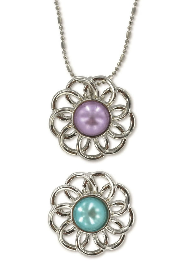 Pearl Flower - Baptism - Necklace - Blue and Purple Pendants